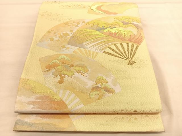 平和屋着物◎両面　六通柄袋帯　波涛扇面文　金糸　正絹　逸品　BAAU5060hv