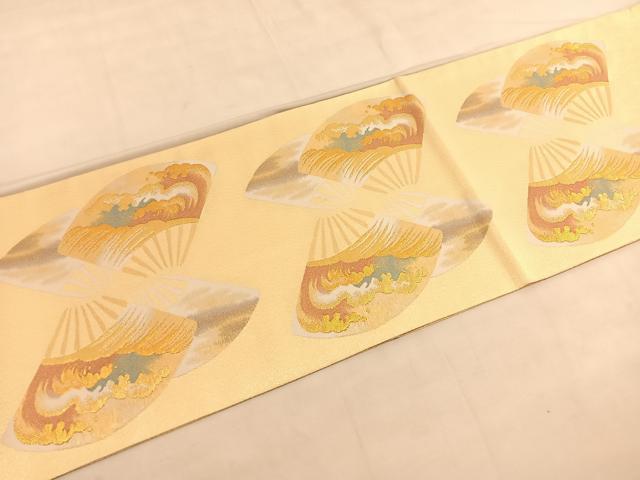 平和屋着物◎両面　六通柄袋帯　波涛扇面文　金糸　正絹　逸品　BAAU5060hv