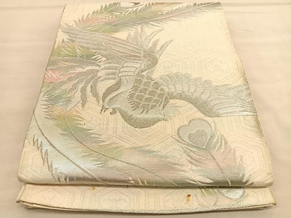 平和屋着物◎六通柄袋帯　唐織　鳳凰　銀糸　正絹　逸品　BAAU5065hv