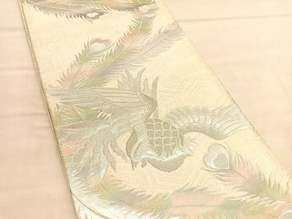 平和屋着物◎六通柄袋帯　唐織　鳳凰　銀糸　正絹　逸品　BAAU5065hv