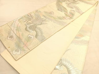 平和屋着物◎六通柄袋帯　唐織　鳳凰　銀糸　正絹　逸品　BAAU5065hv