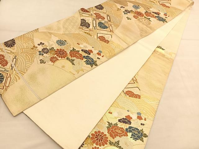 平和屋着物◎六通柄袋帯　紫鳳錦　地紙花車文　金糸　正絹　逸品　BAAU5066hv