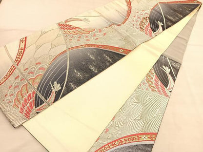 平和屋着物◎六通柄袋帯　唐織　孔雀　金銀糸　正絹　逸品　BAAU5067hv