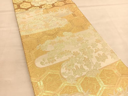 平和屋着物◎六通柄袋帯　有錦どんす　エ霞花文　金糸　正絹　逸品　BAAU5069hv