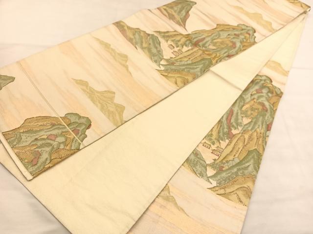 平和屋着物◎六通柄袋帯　風景文　金糸　正絹　逸品　BAAU5080hv