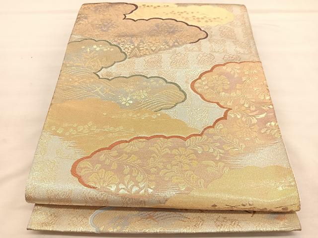 平和屋着物◎六通柄袋帯　唐織　雲取り花唐草文　金糸　正絹　逸品　BAAU5091hv