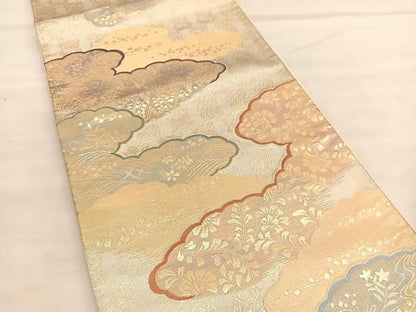 平和屋着物◎六通柄袋帯　唐織　雲取り花唐草文　金糸　正絹　逸品　BAAU5091hv