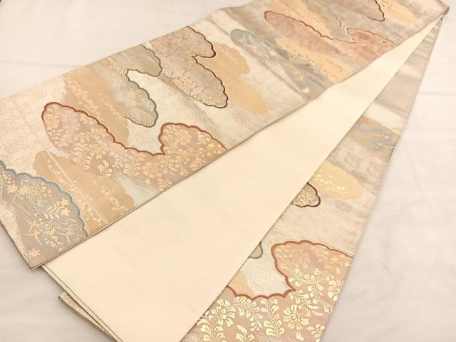 平和屋着物◎六通柄袋帯　唐織　雲取り花唐草文　金糸　正絹　逸品　BAAU5091hv