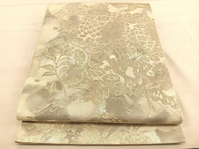 平和屋着物◎六通柄袋帯　花鳥文　銀糸　正絹　逸品　BAAU5094hv