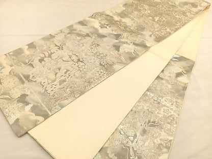 平和屋着物◎六通柄袋帯　花鳥文　銀糸　正絹　逸品　BAAU5094hv