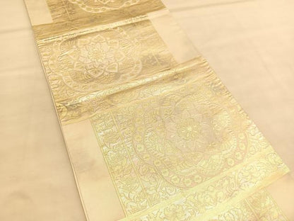 平和屋着物◎西陣　六通柄袋帯　横段花文　金糸　正絹　逸品　BAAU5099hv