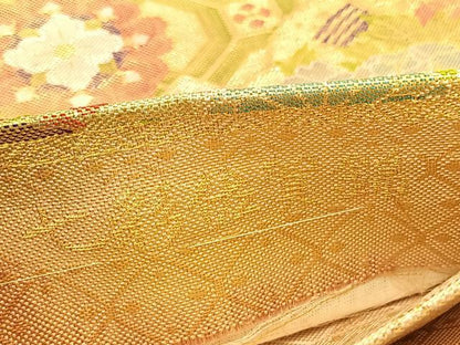 平和屋着物◎七彩佐賀錦　六通柄袋帯　檜扇花文　金糸　正絹　逸品　BAAU5102hv