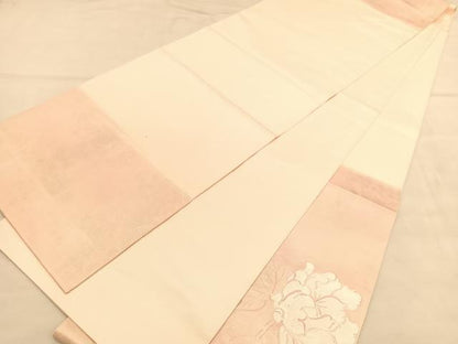 平和屋着物◎太鼓柄　本袋帯　唐織　牡丹　銀糸　正絹　逸品　BAAU5105hv