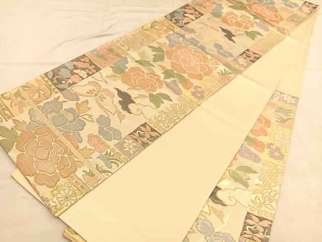 平和屋着物◎六通柄袋帯　花蝶文　金糸　正絹　逸品　BAAU5106hv