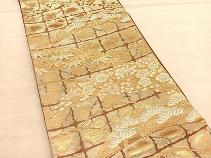平和屋着物◎六通柄袋帯　唐織　松竹梅　金糸　正絹　逸品　BAAU5108hv