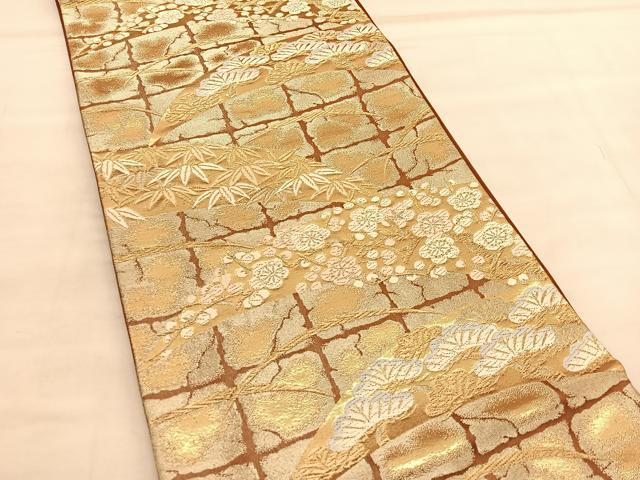 平和屋着物◎六通柄袋帯　唐織　松竹梅　金糸　正絹　逸品　BAAU5108hv