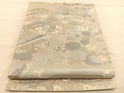 平和屋着物◎六通柄袋帯　唐織　京名所　プラチナ箔　正絹　逸品　BAAU5109hv