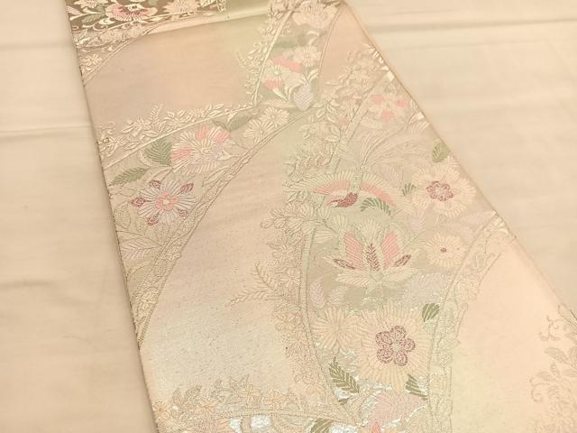 平和屋着物◎六通柄袋帯　唐織　更紗花鳥文　銀糸　正絹　逸品　BAAU5110hv