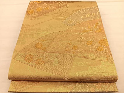平和屋着物◎六通柄袋帯　飛鶴花文　金彩錦　正絹　逸品　BAAU5118hv