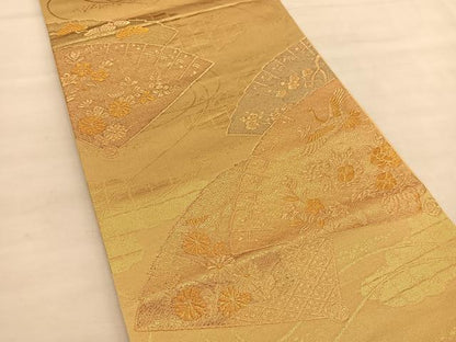 平和屋着物◎六通柄袋帯　飛鶴花文　金彩錦　正絹　逸品　BAAU5118hv