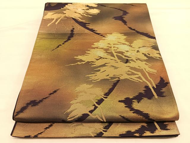 平和屋着物◎六通柄袋帯　樹林文　金糸　正絹　逸品　BAAU5124hv