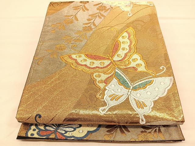 平和屋着物◎六通柄袋帯　唐織　花蝶文　金銀糸　正絹　逸品　BAAU5146hv