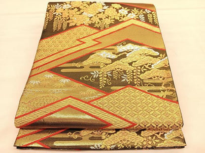 平和屋着物◎六通柄袋帯　松皮菱花文　金銀糸　正絹　逸品　BAAU5158hv
