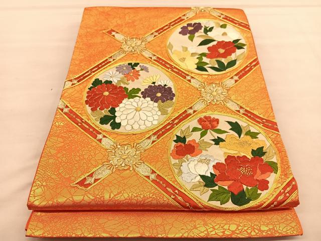 平和屋着物◎六通柄袋帯　霞文　金糸　正絹　逸品　BAAU5160hv