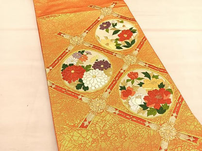 平和屋着物◎六通柄袋帯　霞文　金糸　正絹　逸品　BAAU5160hv