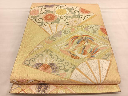 平和屋着物◎六通柄袋帯　唐織　鳳凰扇面花唐草文　金糸　正絹　逸品　BAAU5172hv