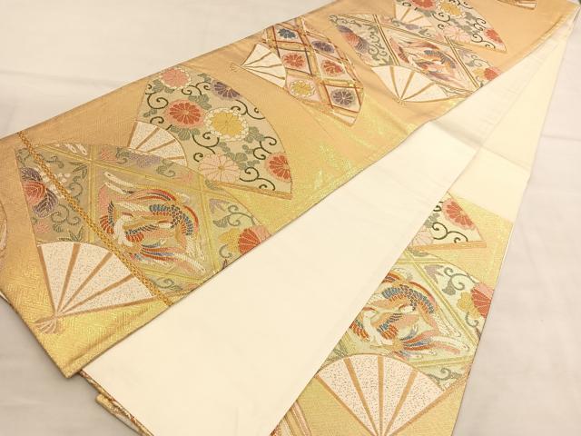 平和屋着物◎六通柄袋帯　唐織　鳳凰扇面花唐草文　金糸　正絹　逸品　BAAU5172hv