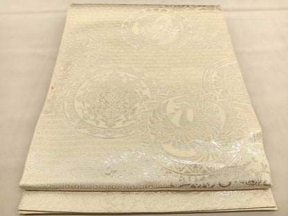 平和屋着物◎六通柄　本袋帯　鳳凰花丸文　銀糸　正絹　逸品　BAAU5176hv