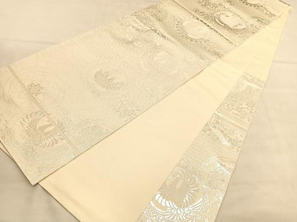 平和屋着物◎六通柄　本袋帯　鳳凰花丸文　銀糸　正絹　逸品　BAAU5176hv