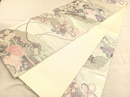 平和屋着物◎六通柄袋帯　唐織　草花錦　プラチナ二重織　花車文　正絹　逸品　BAAU5181hv