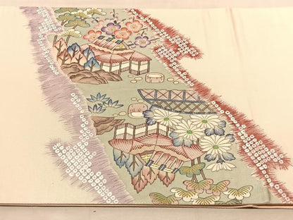 平和屋着物◎太鼓柄袋帯　作家物　御所解花文　金彩　引箔　正絹　逸品　BAAU5182hv