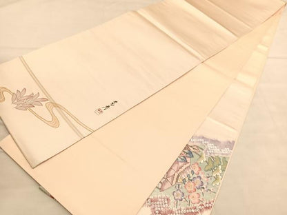 平和屋着物◎太鼓柄袋帯　作家物　御所解花文　金彩　引箔　正絹　逸品　BAAU5182hv