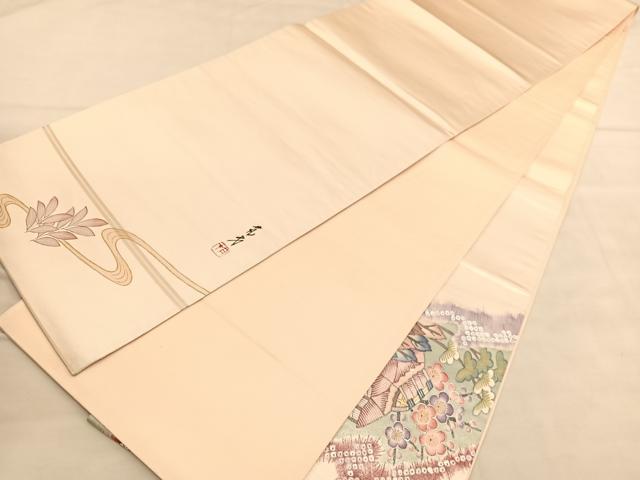 平和屋着物◎太鼓柄袋帯　作家物　御所解花文　金彩　引箔　正絹　逸品　BAAU5182hv