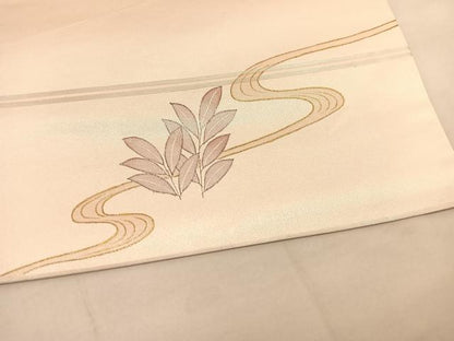 平和屋着物◎太鼓柄袋帯　作家物　御所解花文　金彩　引箔　正絹　逸品　BAAU5182hv