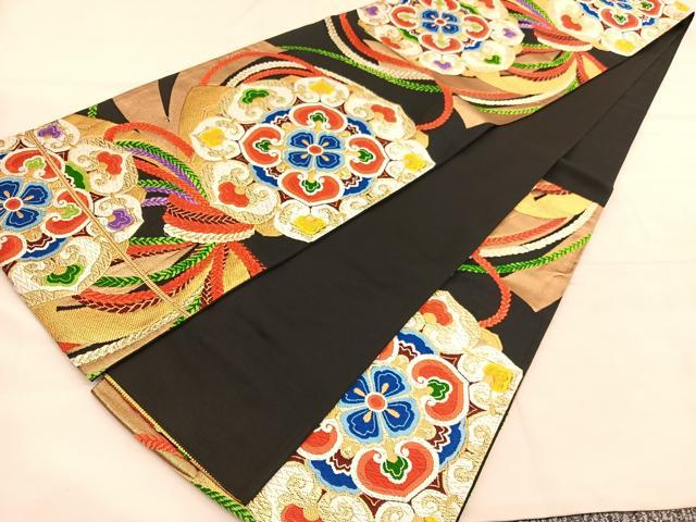 平和屋着物◎六通柄袋帯　唐織　束ね熨斗宝相華　黒地　金糸　正絹　逸品　BAAU5187hv