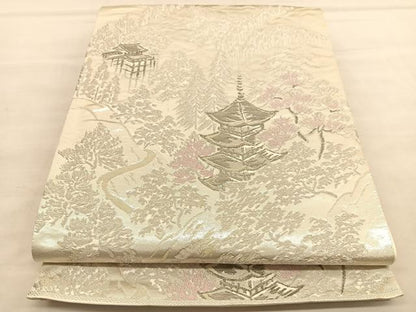 平和屋着物◎西陣　六通柄袋帯　唐織　プラチナ二重箔　京名所　正絹　逸品　BAAU5191hv