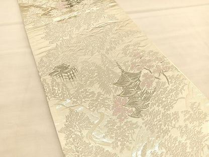 平和屋着物◎西陣　六通柄袋帯　唐織　プラチナ二重箔　京名所　正絹　逸品　BAAU5191hv