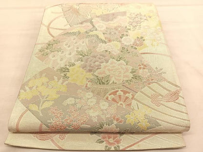 平和屋着物◎佐賀錦　六通柄袋帯　孔雀花車文　金銀糸　正絹　逸品　BAAU5192hv