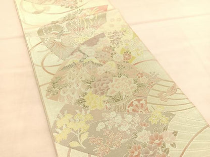 平和屋着物◎佐賀錦　六通柄袋帯　孔雀花車文　金銀糸　正絹　逸品　BAAU5192hv