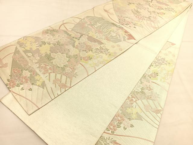 平和屋着物◎佐賀錦　六通柄袋帯　孔雀花車文　金銀糸　正絹　逸品　BAAU5192hv