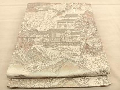 平和屋着物◎西陣　六通柄袋帯　プラチナ箔二重引　彩京錦　風景文　正絹　逸品　BAAU5195hv