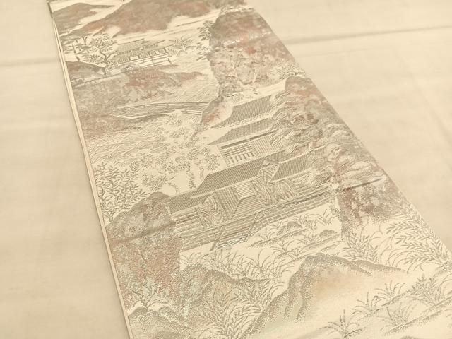 平和屋着物◎西陣　六通柄袋帯　プラチナ箔二重引　彩京錦　風景文　正絹　逸品　BAAU5195hv