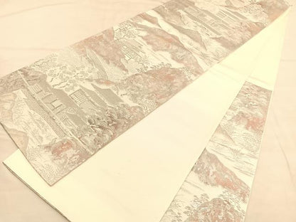 平和屋着物◎西陣　六通柄袋帯　プラチナ箔二重引　彩京錦　風景文　正絹　逸品　BAAU5195hv