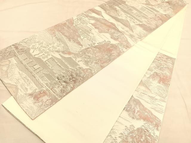 平和屋着物◎西陣　六通柄袋帯　プラチナ箔二重引　彩京錦　風景文　正絹　逸品　BAAU5195hv