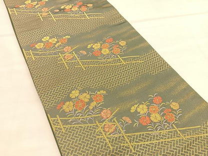 平和屋着物◎六通柄袋帯　唐織　草花文　金糸　正絹　逸品　BAAU5201hv