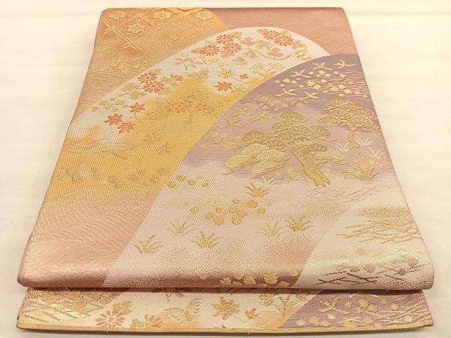 平和屋着物◎六通柄袋帯　重ね山浜松花文　金糸　正絹　逸品　BAAU5203hv